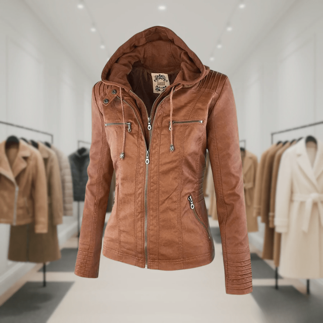 Odessa | Waterproof Leather Jacket with Hood - Ciara & Fiona