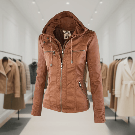 Odessa | Waterproof Leather Jacket with Hood - Ciara & Fiona