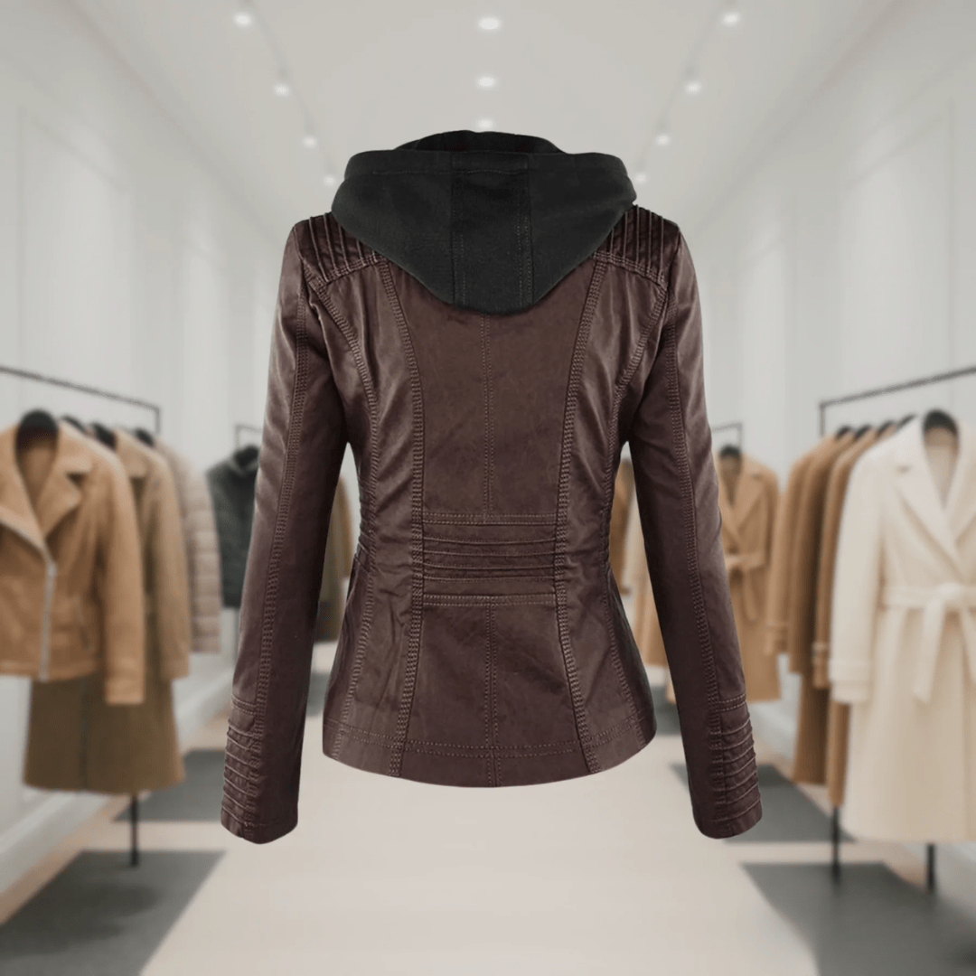 Odessa | Waterproof Leather Jacket with Hood - Ciara & Fiona