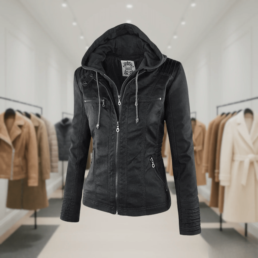 Odessa | Waterproof Leather Jacket with Hood - Ciara & Fiona