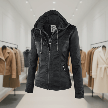 Odessa | Waterproof Leather Jacket with Hood - Ciara & Fiona