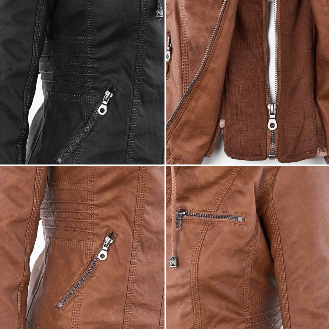 Odessa | Waterproof Leather Jacket with Hood - Ciara & Fiona