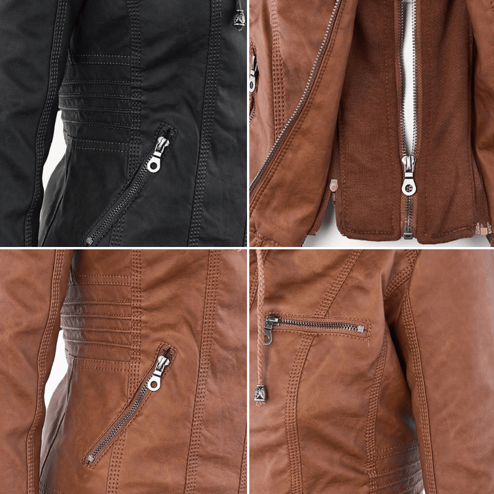 Odessa | Waterproof Leather Jacket with Hood - Ciara & Fiona