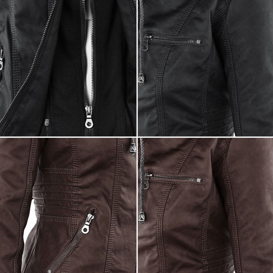 Odessa | Waterproof Leather Jacket with Hood - Ciara & Fiona