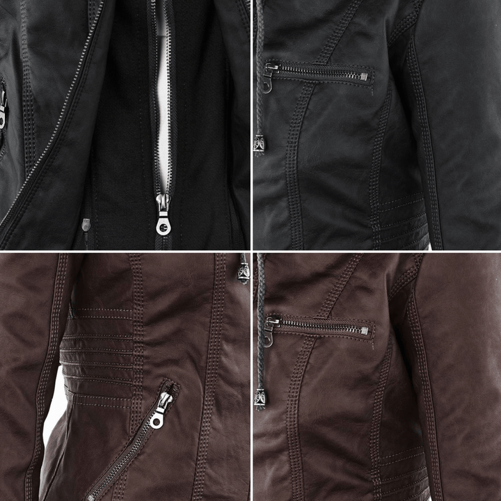 Odessa | Waterproof Leather Jacket with Hood - Ciara & Fiona