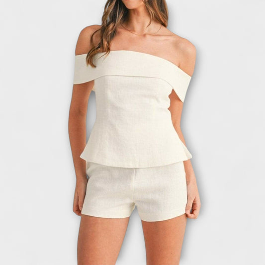 Olivia - White Cotton - Linen Two - Piece Set - Luna Hampton