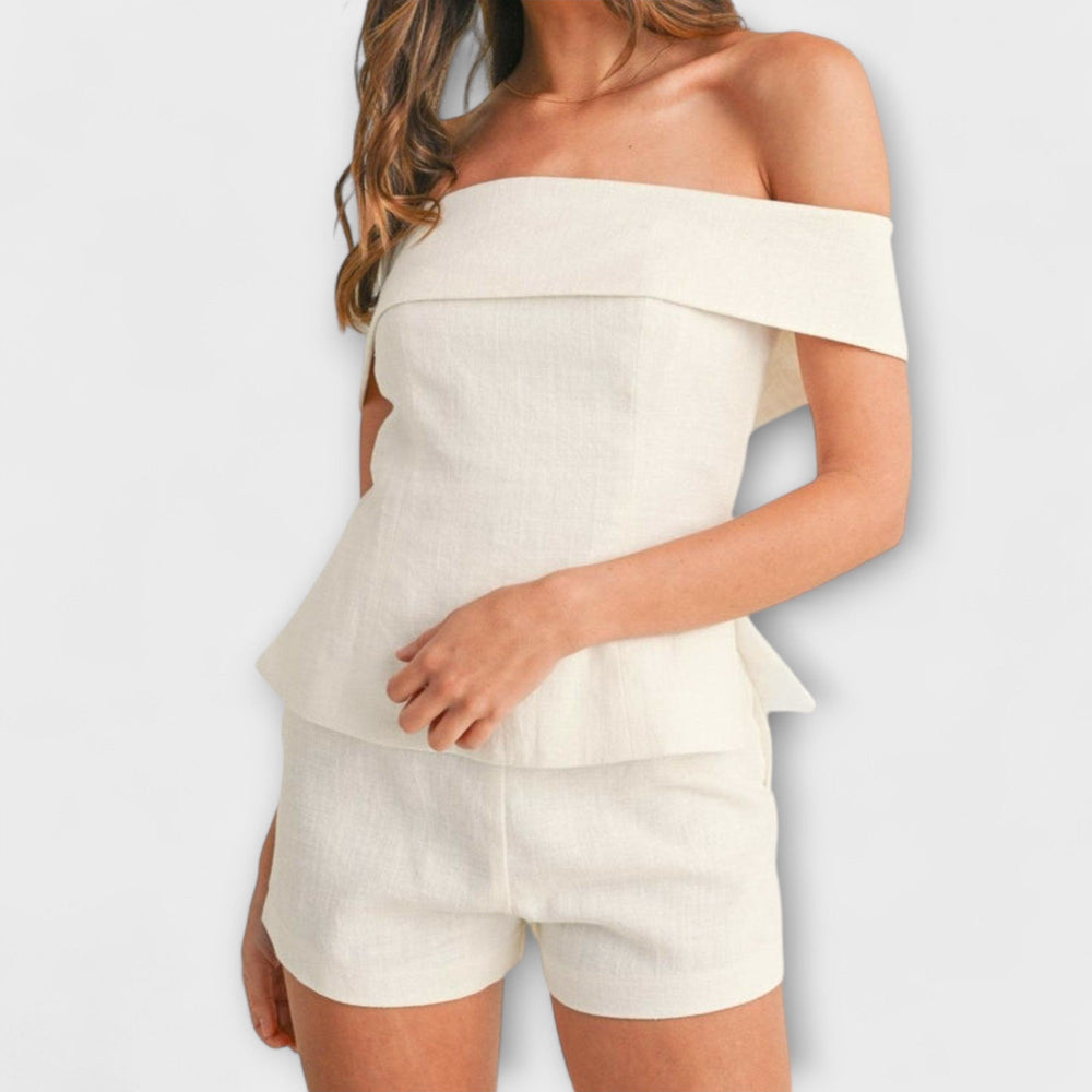 Olivia - White Cotton - Linen Two - Piece Set - Luna Hampton