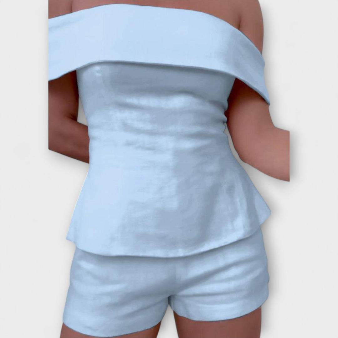 Olivia - White Cotton - Linen Two - Piece Set - Luna Hampton