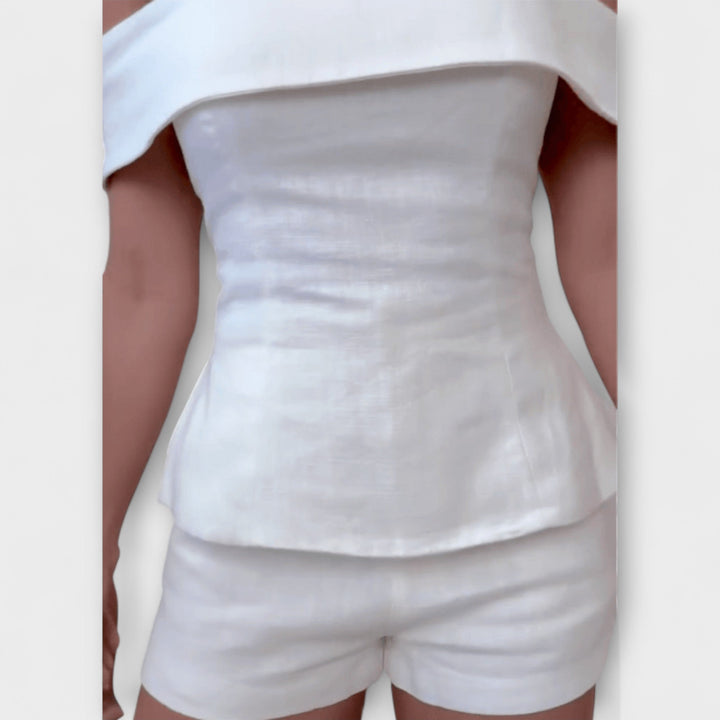 Olivia - White Cotton - Linen Two - Piece Set - Luna Hampton