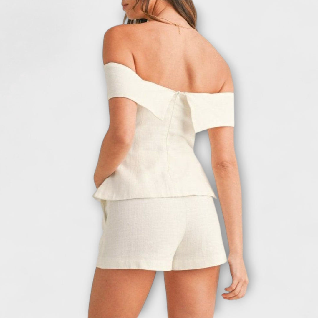 Olivia - White Cotton - Linen Two - Piece Set - Luna Hampton