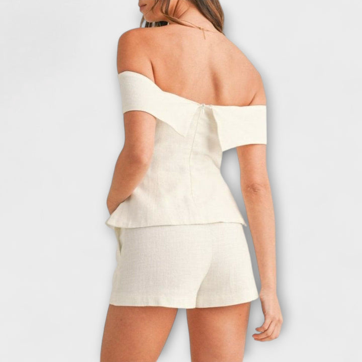 Olivia - White Cotton - Linen Two - Piece Set - Luna Hampton