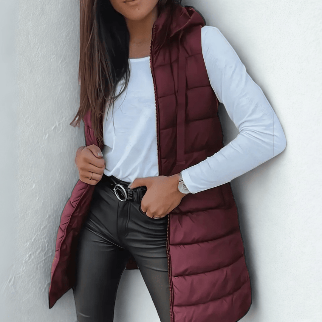 Raine | Casual Sleeveless Hood Long Puffer Vest - Ciara & Fiona