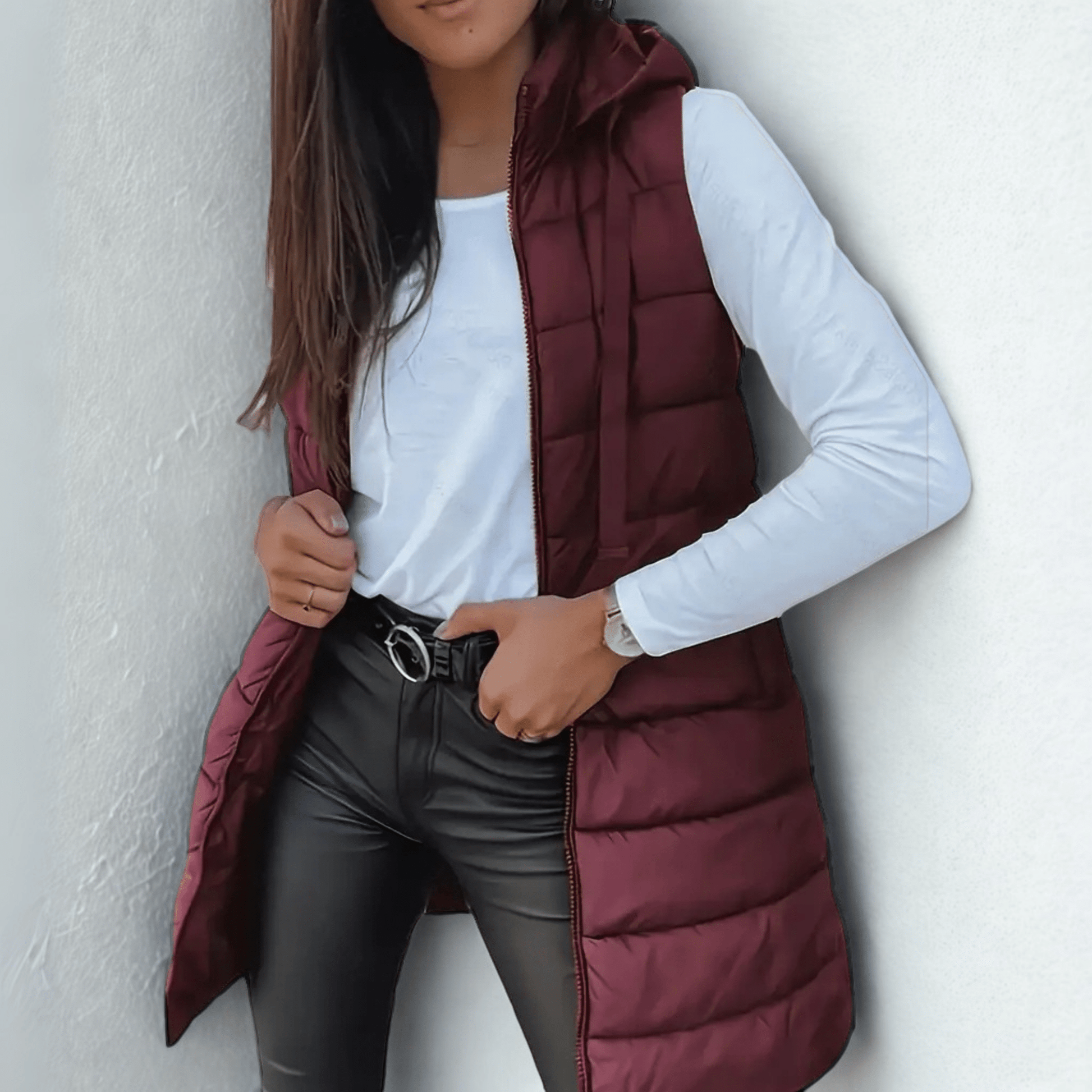 Raine | Casual Sleeveless Hood Long Puffer Vest - Ciara & Fiona