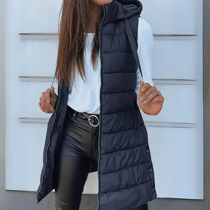 Raine | Casual Sleeveless Hood Long Puffer Vest - Ciara & Fiona