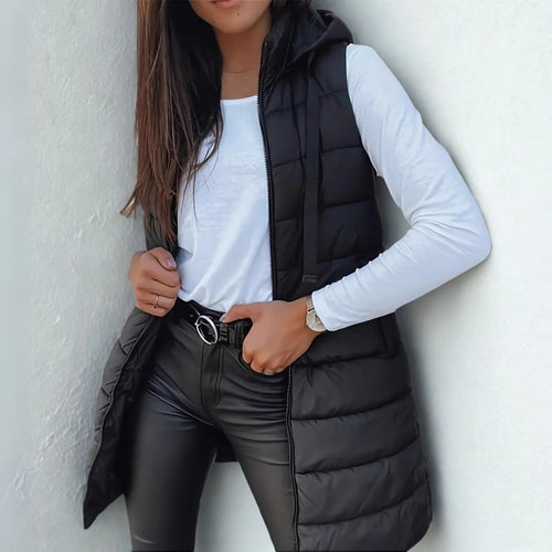 Raine | Casual Sleeveless Hood Long Puffer Vest - Ciara & Fiona