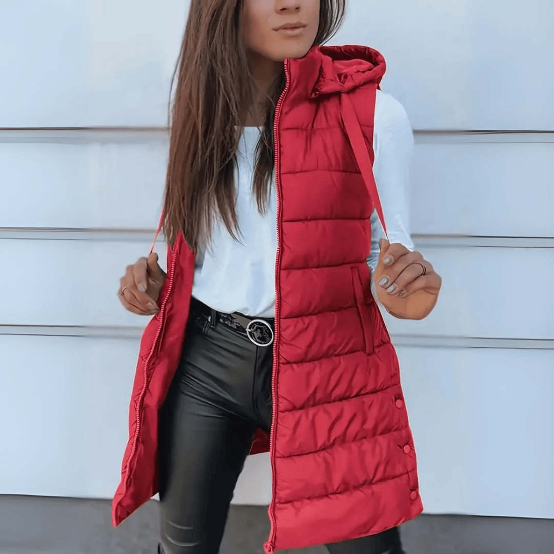 Raine | Casual Sleeveless Hood Long Puffer Vest - Ciara & Fiona