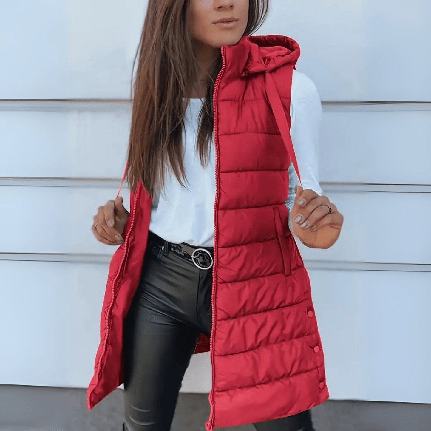 Raine | Casual Sleeveless Hood Long Puffer Vest - Ciara & Fiona
