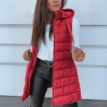 Raine | Casual Sleeveless Hood Long Puffer Vest - Ciara & Fiona