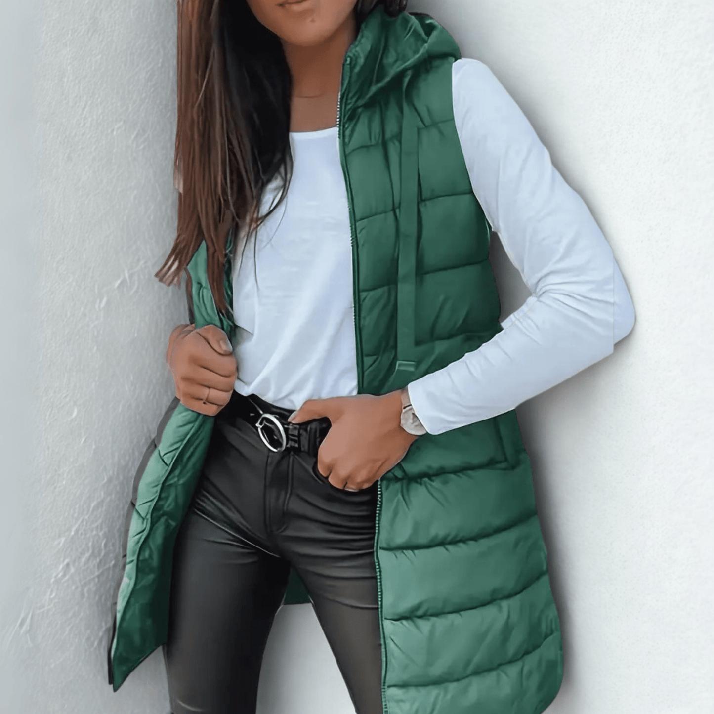 Raine | Casual Sleeveless Hood Long Puffer Vest - Ciara & Fiona