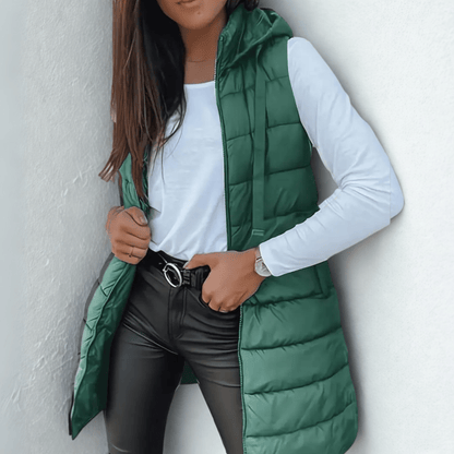 Raine | Casual Sleeveless Hood Long Puffer Vest - Ciara & Fiona
