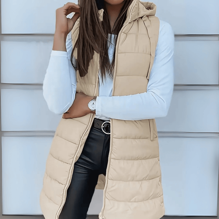 Raine | Casual Sleeveless Hood Long Puffer Vest - Ciara & Fiona