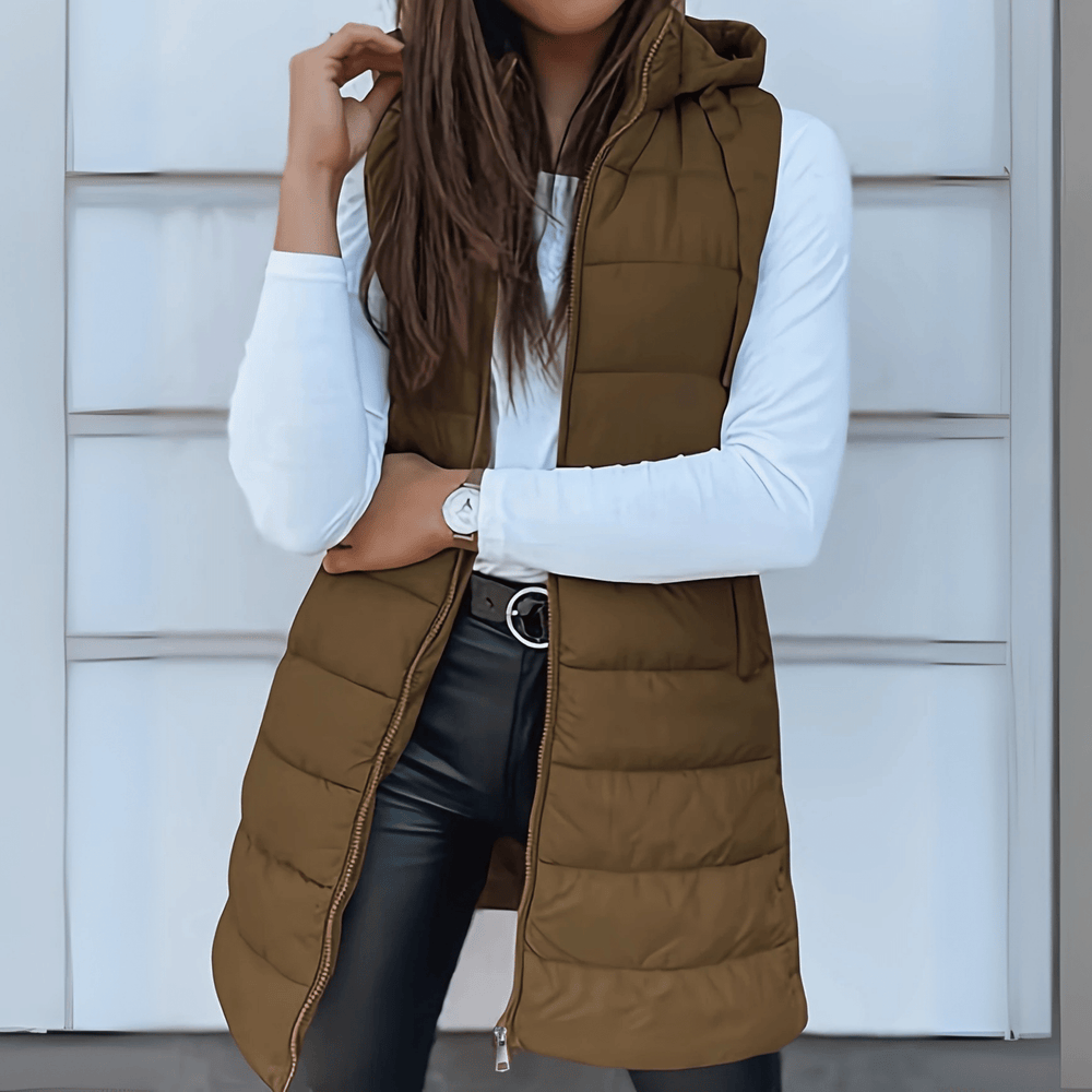 Raine | Casual Sleeveless Hood Long Puffer Vest - Ciara & Fiona