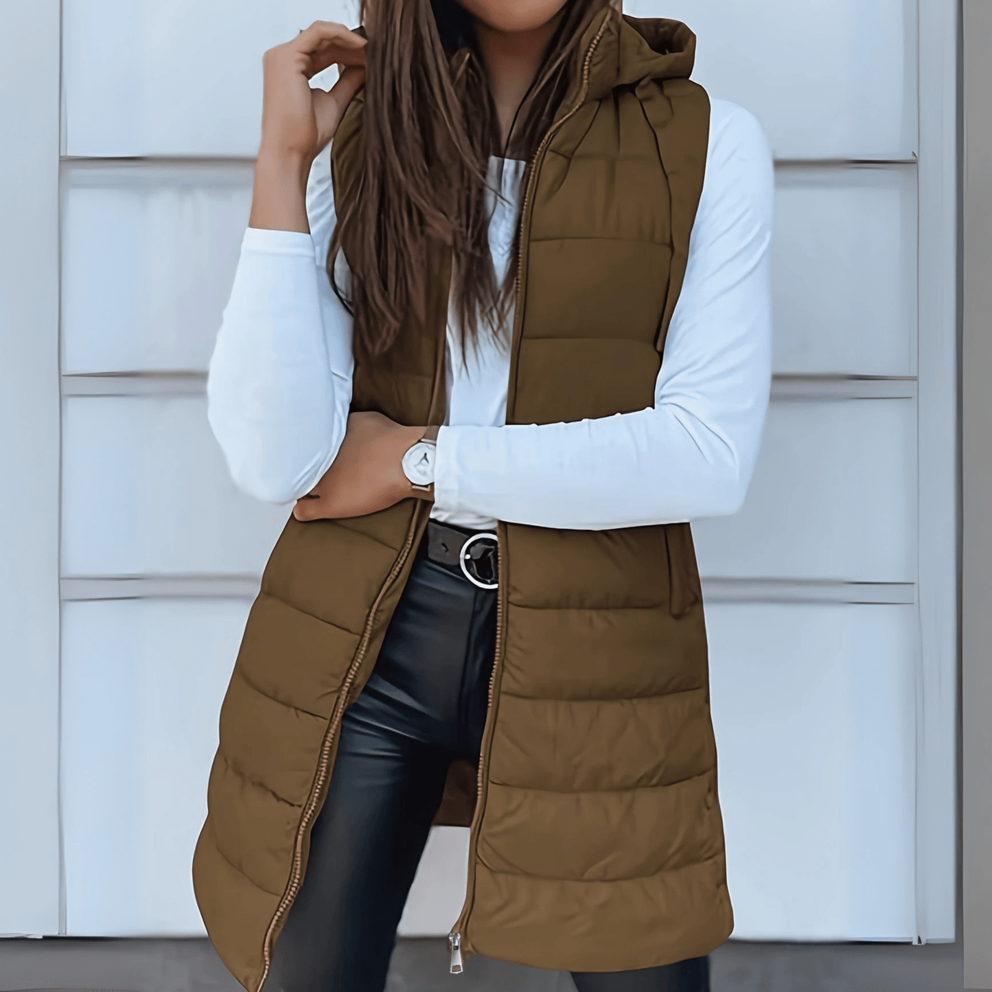 Raine | Casual Sleeveless Hood Long Puffer Vest - Ciara & Fiona