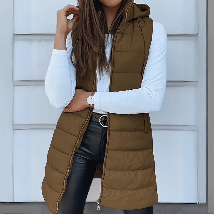 Raine | Casual Sleeveless Hood Long Puffer Vest - Ciara & Fiona