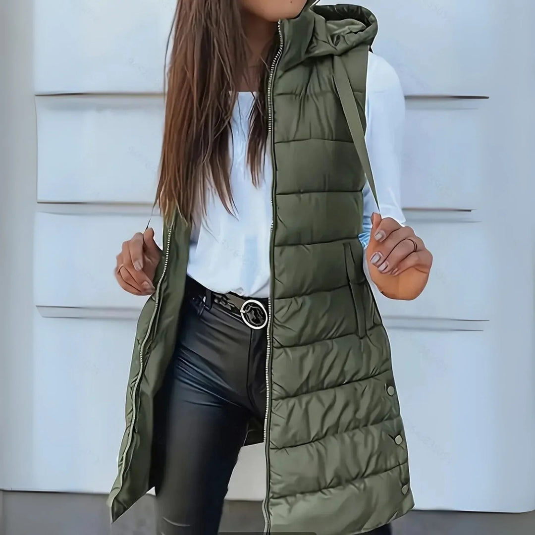 Raine | Casual Sleeveless Hood Long Puffer Vest - Ciara & Fiona