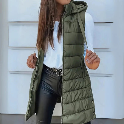Raine | Casual Sleeveless Hood Long Puffer Vest - Ciara & Fiona