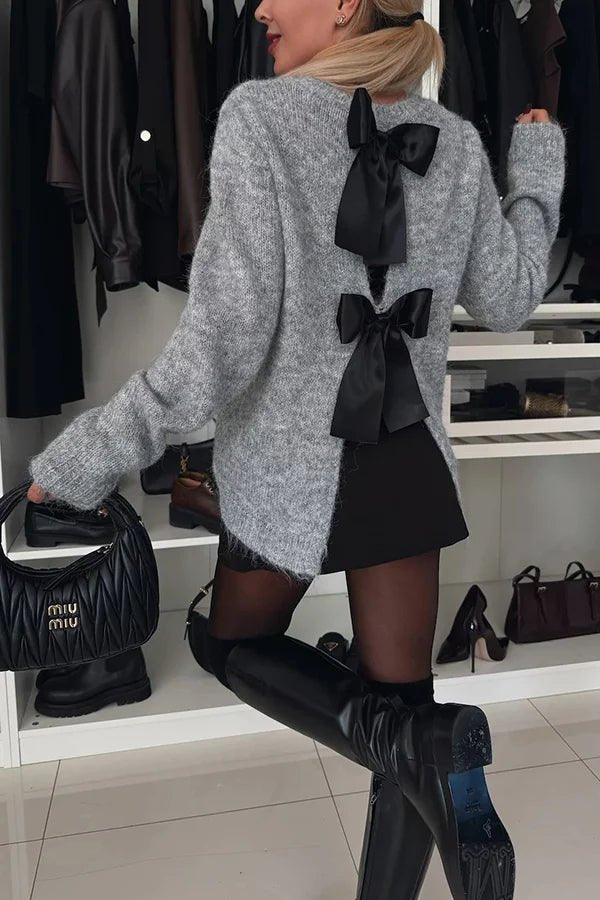 Rebecca | Elegant Velvet Bow Knit Sweater - Ciara & Fiona