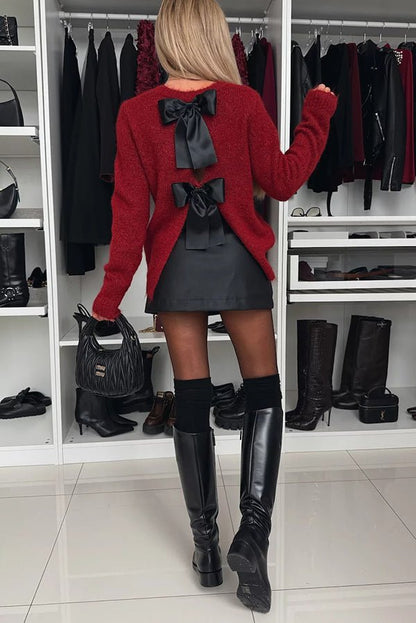 Rebecca | Elegant Velvet Bow Knit Sweater - Ciara & Fiona