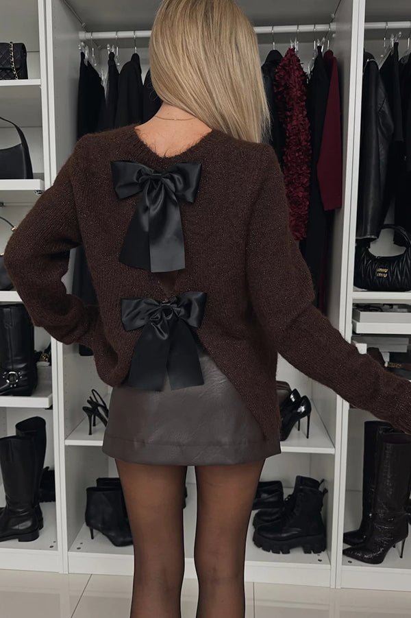 Rebecca | Elegant Velvet Bow Knit Sweater - Ciara & Fiona