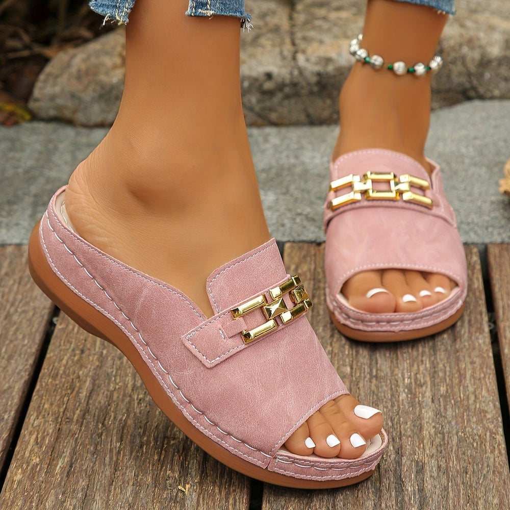 Romy | Gold - Link Slide Sandals - Ciara & Fiona