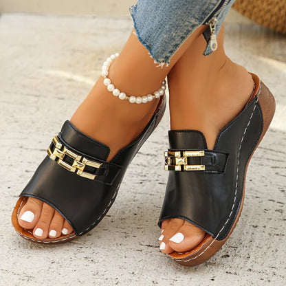 Romy | Gold - Link Slide Sandals - Ciara & Fiona