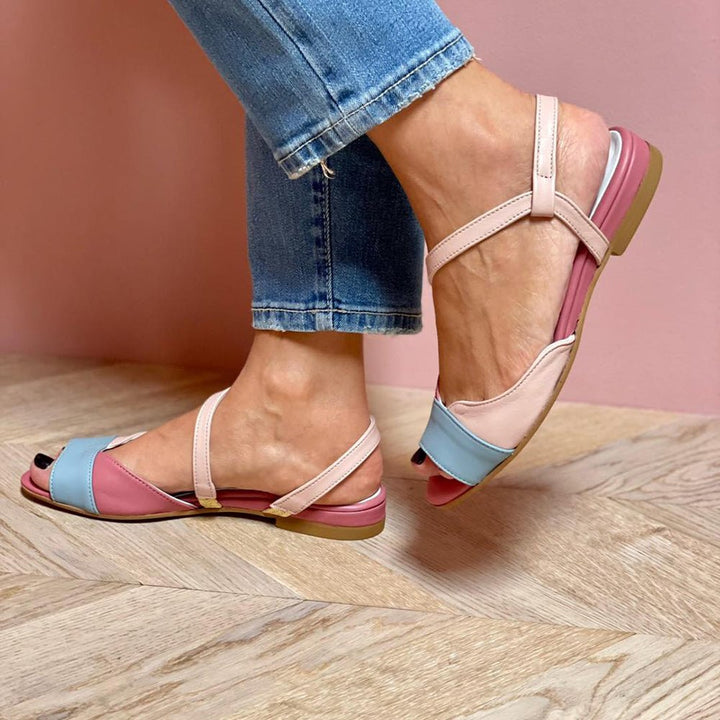 Roselina | Asymmetrical Pink Colour Block Sandals - Ciara & Fiona