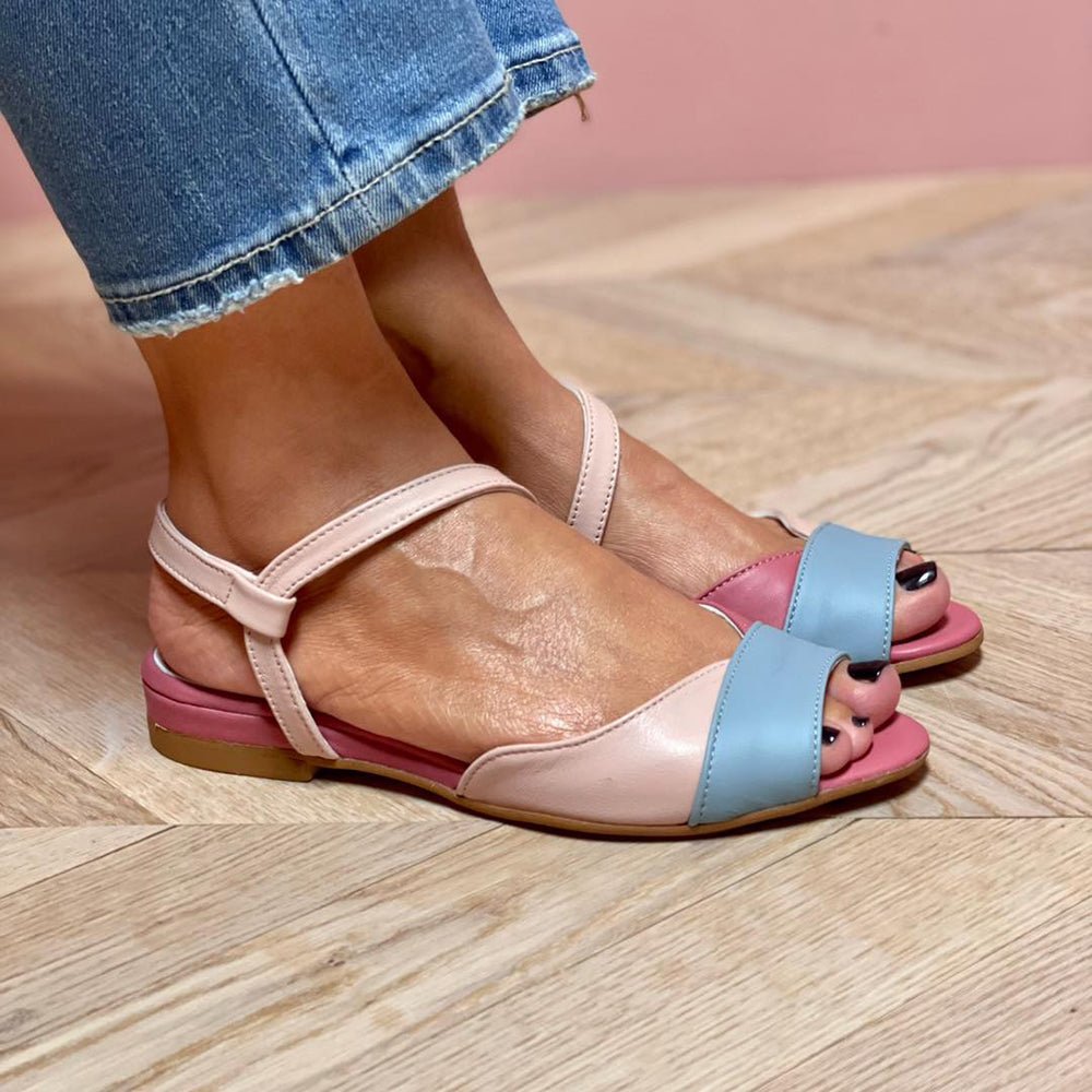 Roselina | Asymmetrical Pink Colour Block Sandals - Ciara & Fiona