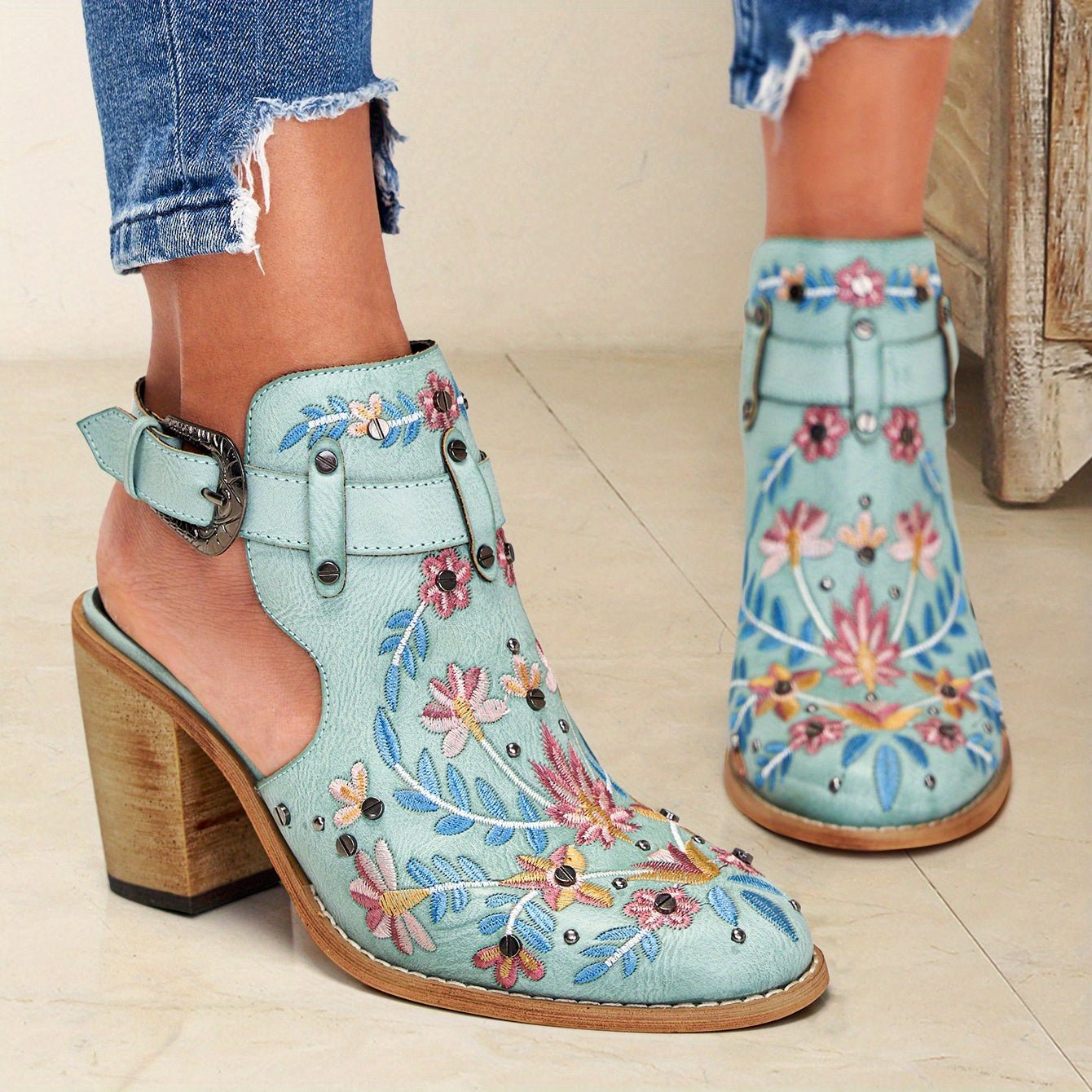 Rosine | Vintage Floral Ankle Boots - Ciara & Fiona