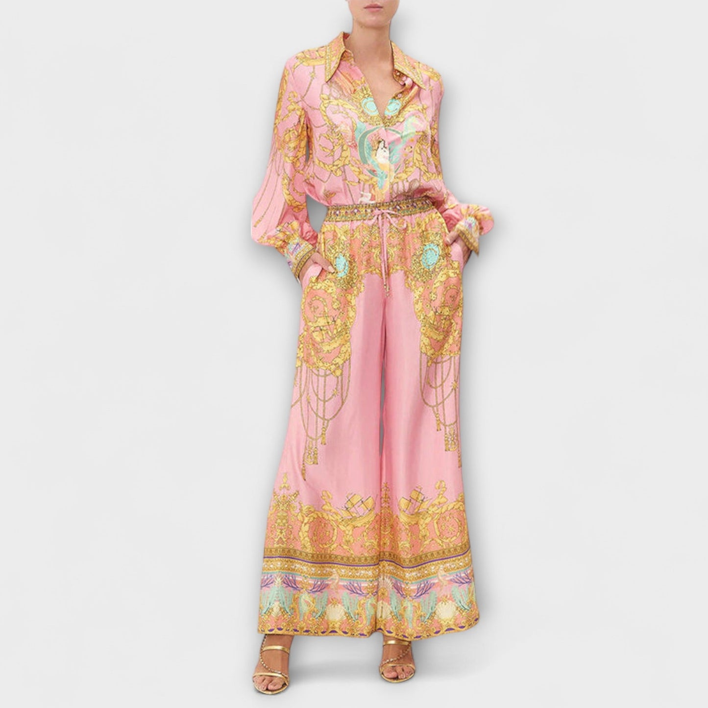 Sage - Mermaid Relaxed Shirt and Elastic Waist Pants Set - Luna Hampton