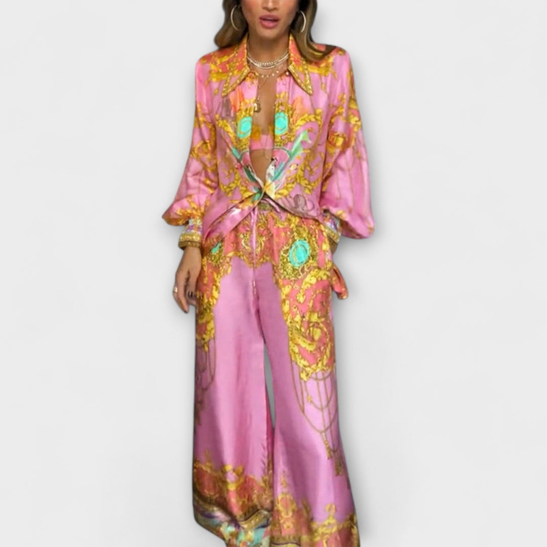 Sage - Mermaid Relaxed Shirt and Elastic Waist Pants Set - Luna Hampton