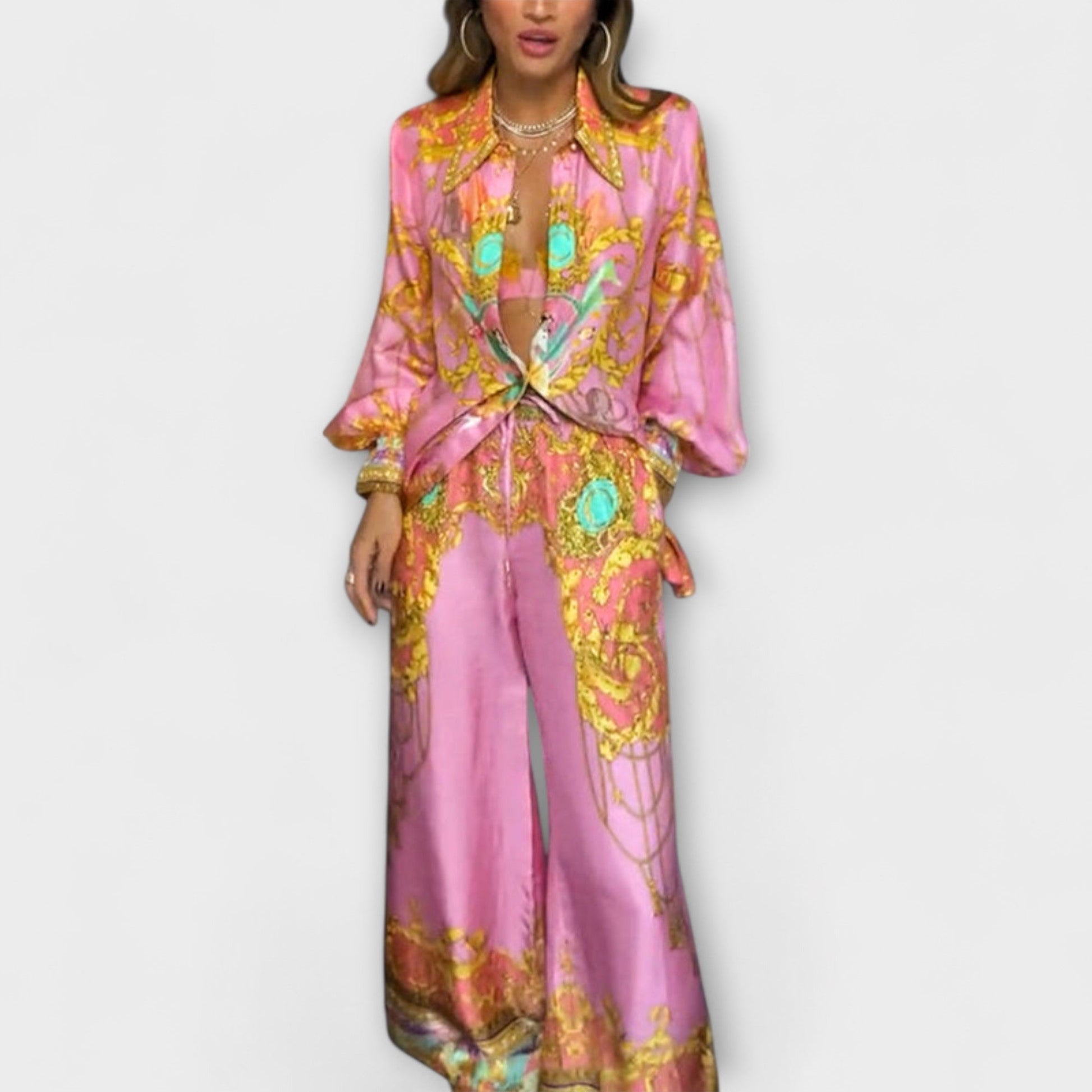 Sage - Mermaid Relaxed Shirt and Elastic Waist Pants Set - Luna Hampton