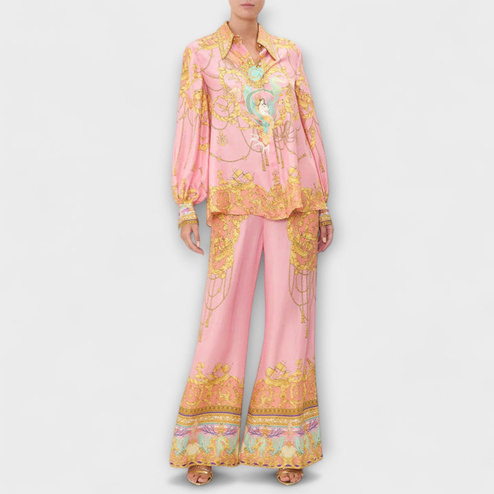 Sage - Mermaid Relaxed Shirt and Elastic Waist Pants Set - Luna Hampton