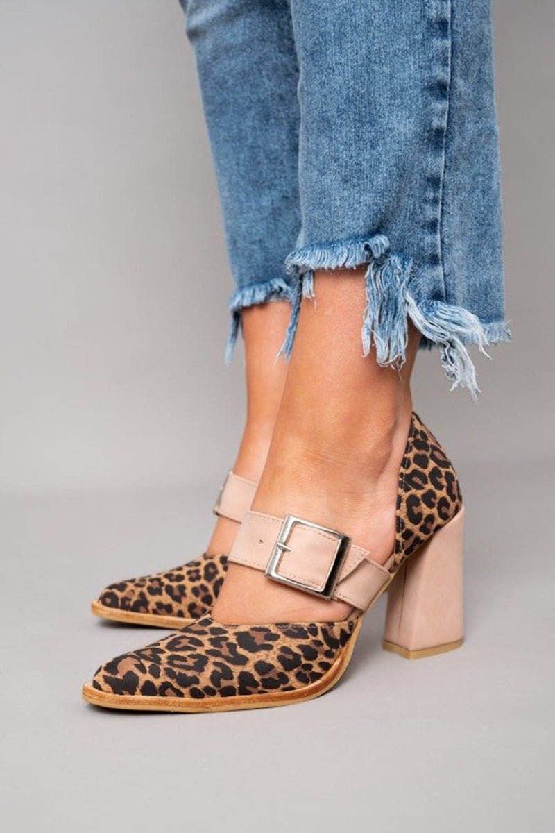 Selveta | Leopard Print Suede Sandals with Stable Heel - Ciara & Fiona