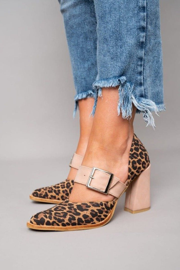 Selveta | Leopard Print Suede Sandals with Stable Heel - Ciara & Fiona