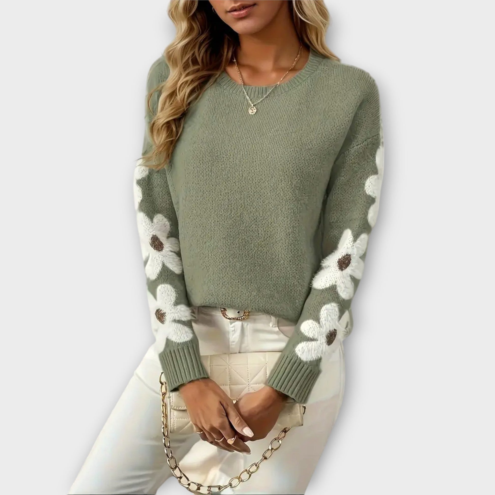Silke - Cozy Floral Patterned Knit Sweater - Ciara & Fiona