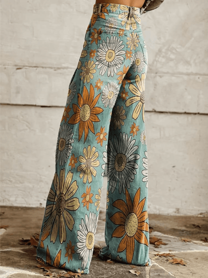 Tonia | Vintage Wide - Leg Floral Pants - Ciara & Fiona
