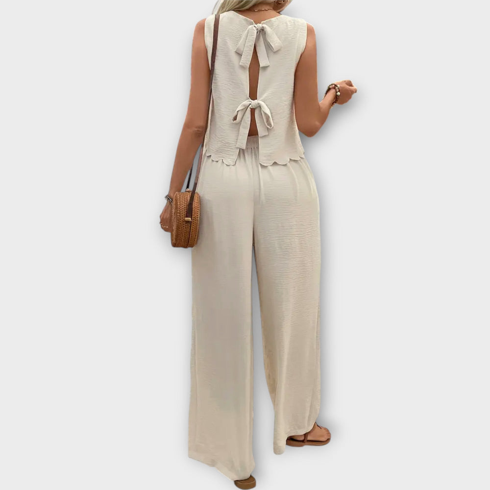 Valeria - Vest with Petal Trim & Long Pants - Luna Hampton