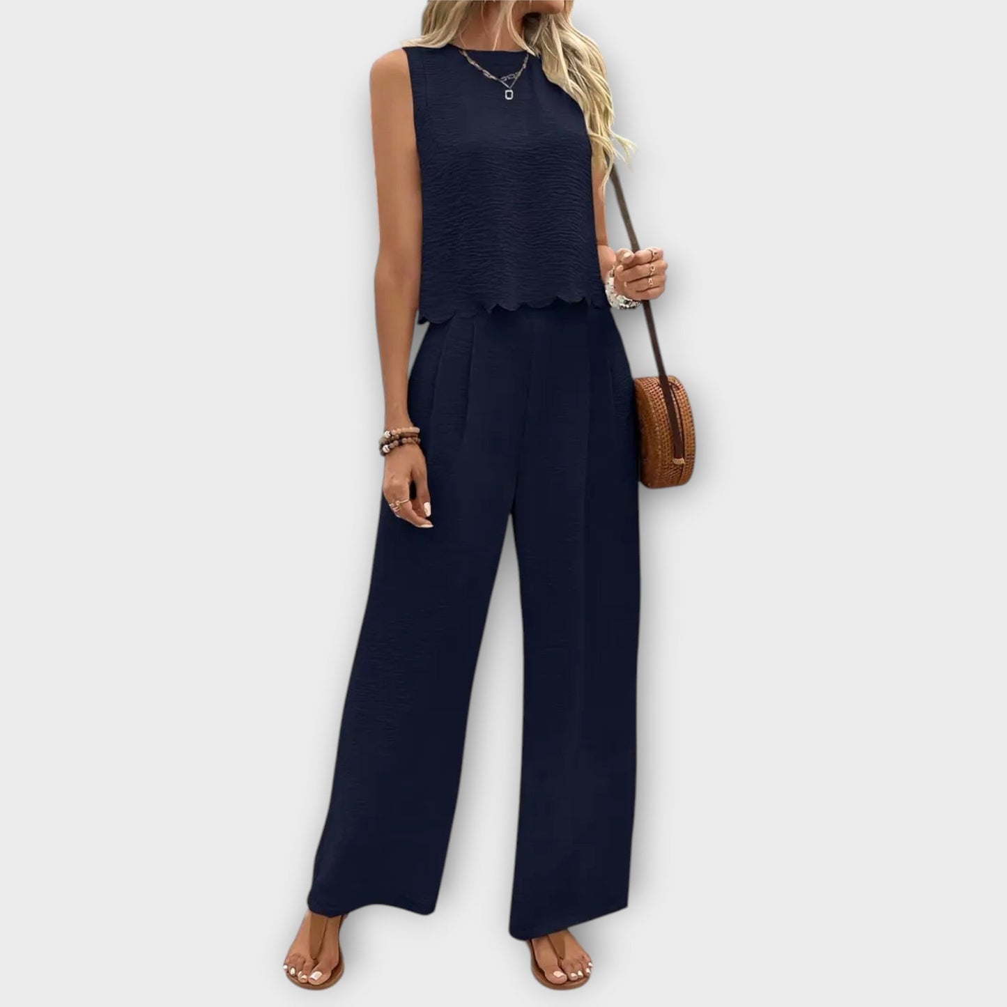 Valeria - Vest with Petal Trim & Long Pants - Luna Hampton