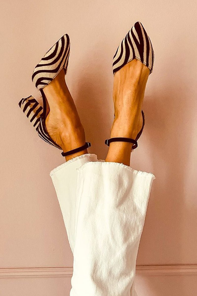 Zebrina™ | Medium Heel Sandals with Strap and Zebra Print - Ciara & Fiona